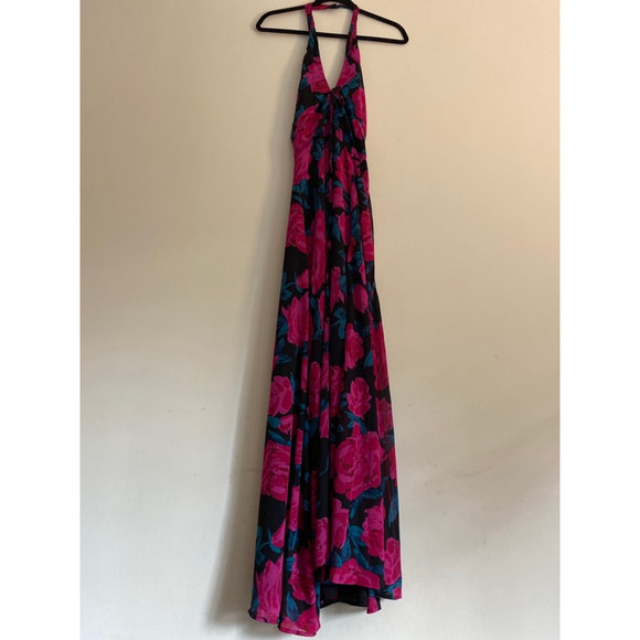 Lulus Fiercely Flowery Black Floral Ruched Halter Dress Small - Picture 3 of 8